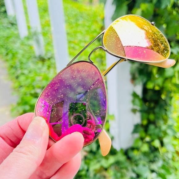 Ray Ban Aviators Gold Frames Pink Flash Mirrored Lenses - Picture 6 of 13